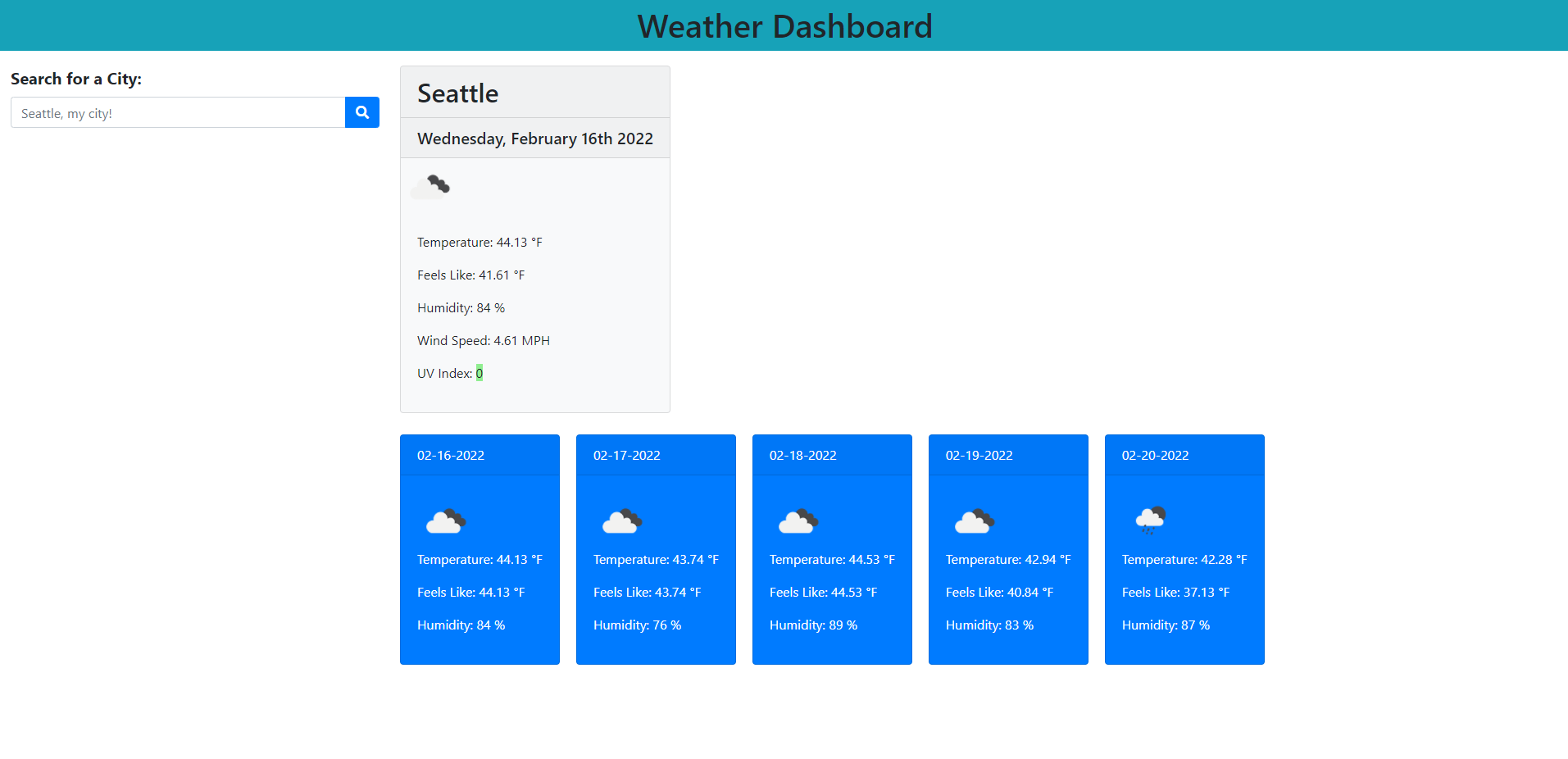 weather dashboard